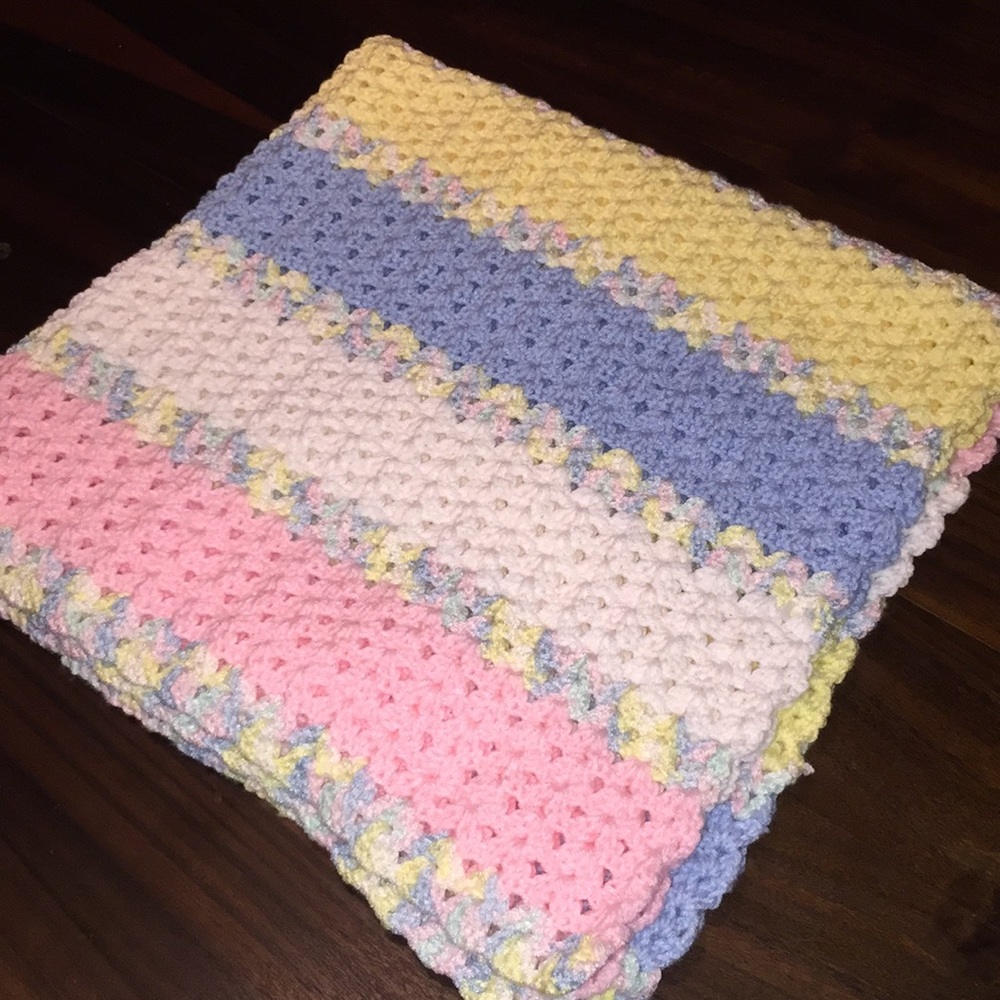 Pink White Sky Blue & Yellow Baby Blanket - Picture 2 of 5